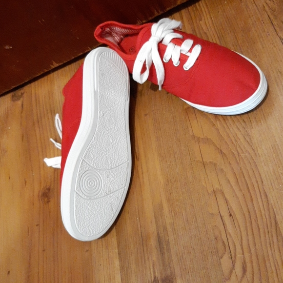 Red Lace up Sneakers - Picture 2 of 3